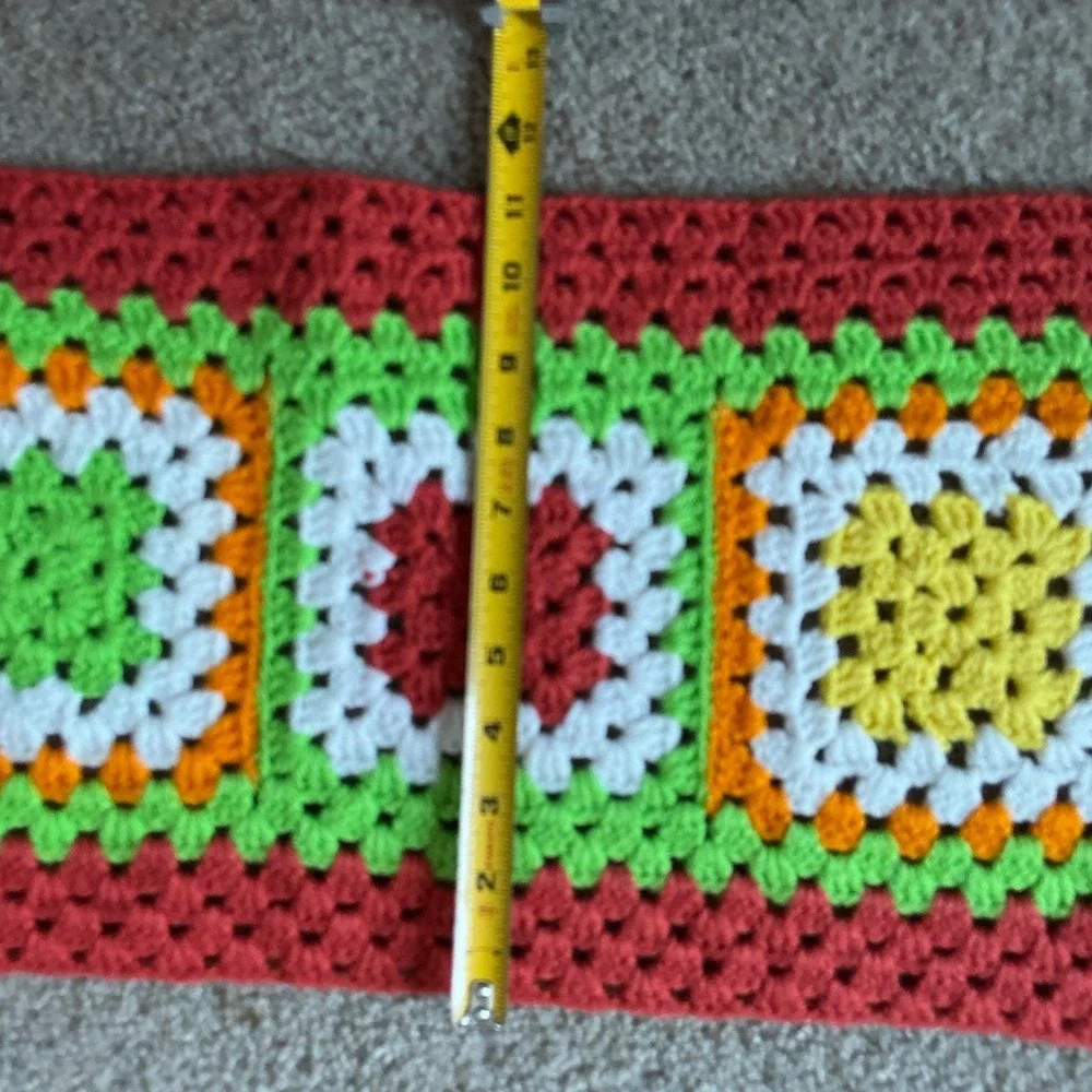 Handmade Crochet Granny Square Table Runner Placemat Set Red Green White‎ Boho